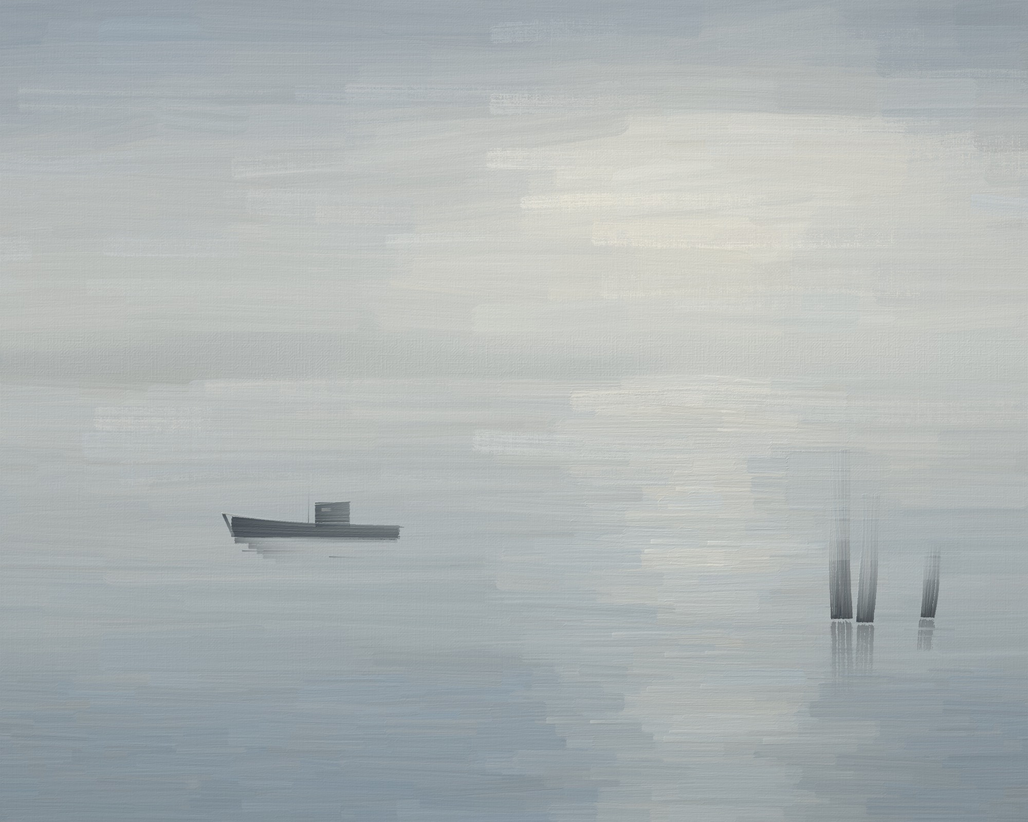 Fog over the Fraser: a river dissolving into blue-grey fog.